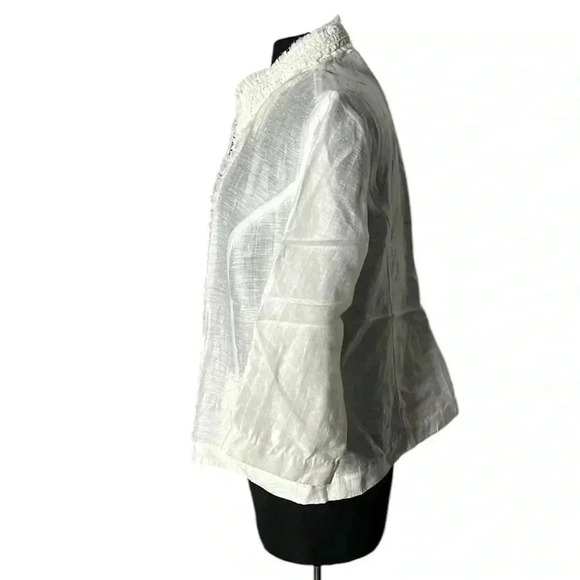 Chico’s White Linen Blend Open Front Cardigan Sheer Lightweight Jacket Size 2 - Picture 3 of 8